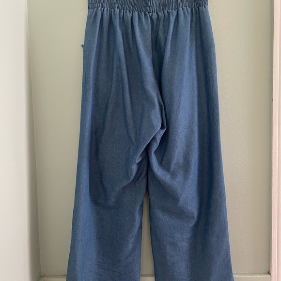 Blue Wide-Leg Women Chambray Cotton Light Weight Cropped Pants - Picture 4 of 10